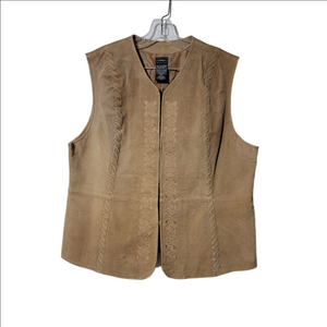 OUTBROOK Suede Leather Womens' Vest With Floral Embroidery/Whipstitch Size XL